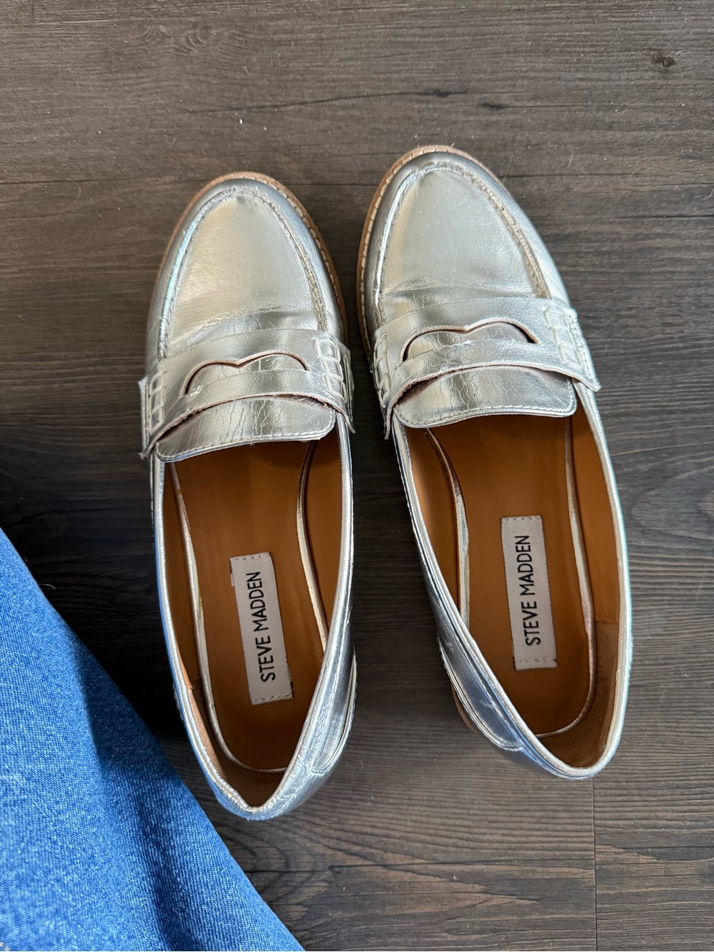 Steve Madden Metallic Silver Penny Loafers